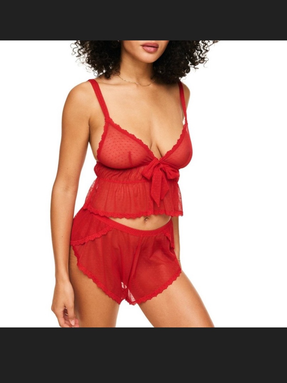 Adore Me Red Sheer Lace Tie-Front Camisole & Shorts Set Size XL